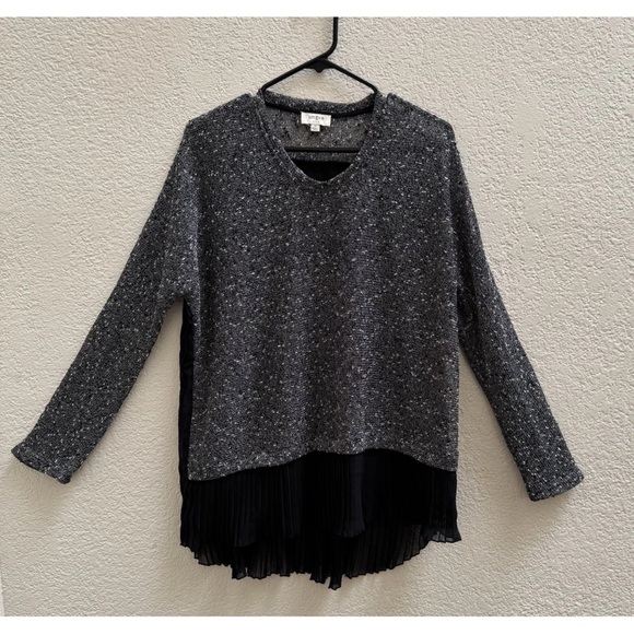 Umgee Tops - UMGEE Gray Black Pleated Faux Underlay Speckled White Knit Tunic Blouse Top SZ M